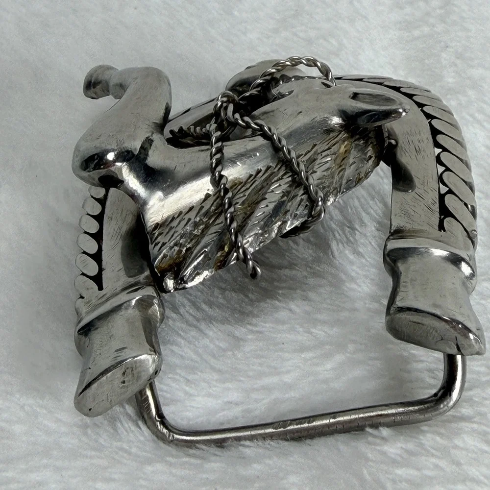 VTG Artisan 3D Horse‎ Horseshoe Belt Buckle Silver Tone Western Equestrian